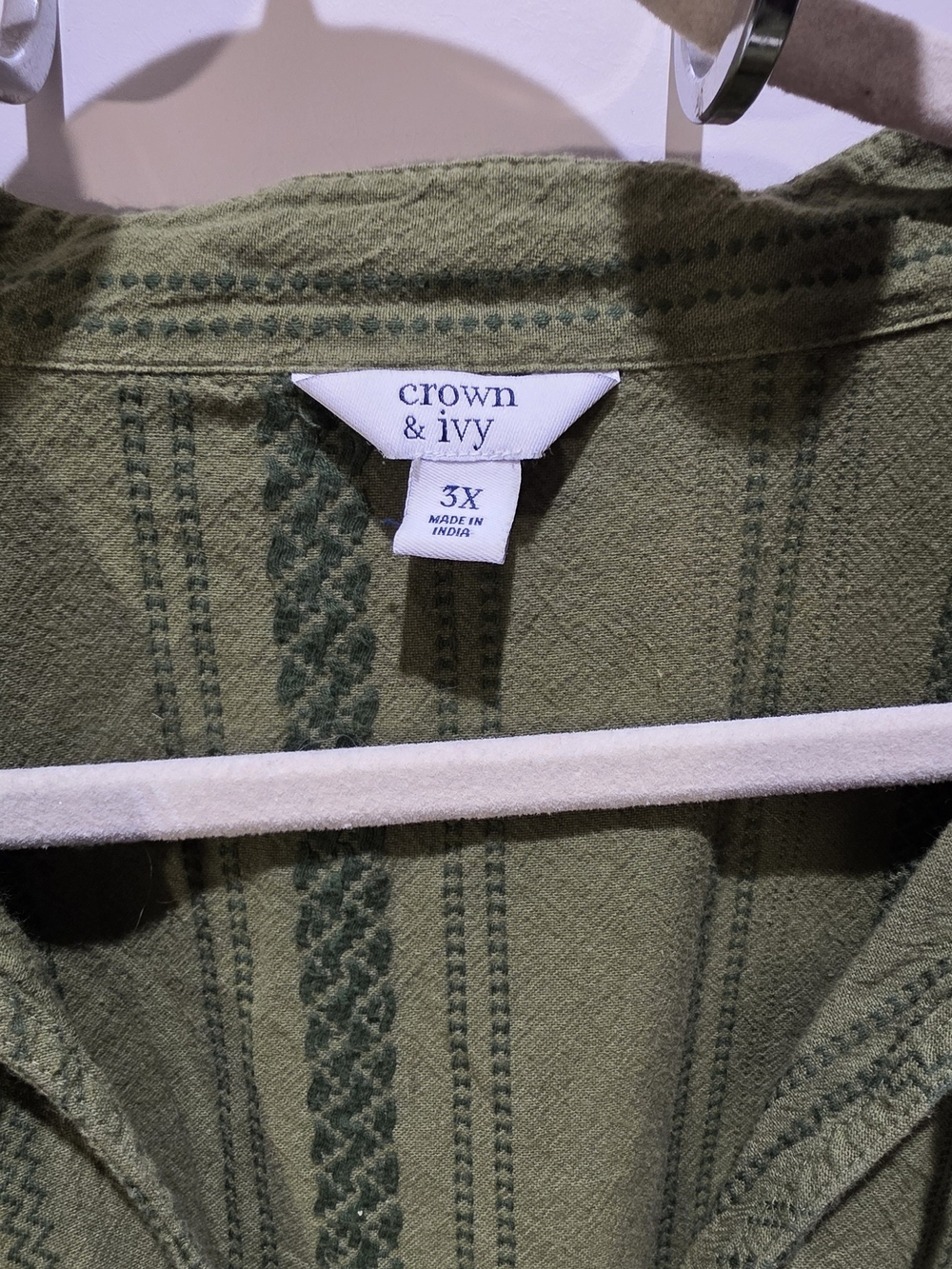Relaxed Olive Green V-Neck Peasant Tunic - Picture 3 of 4